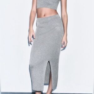 Zara Shimmer Gray Silver Pencil Skirt Size S NWOT